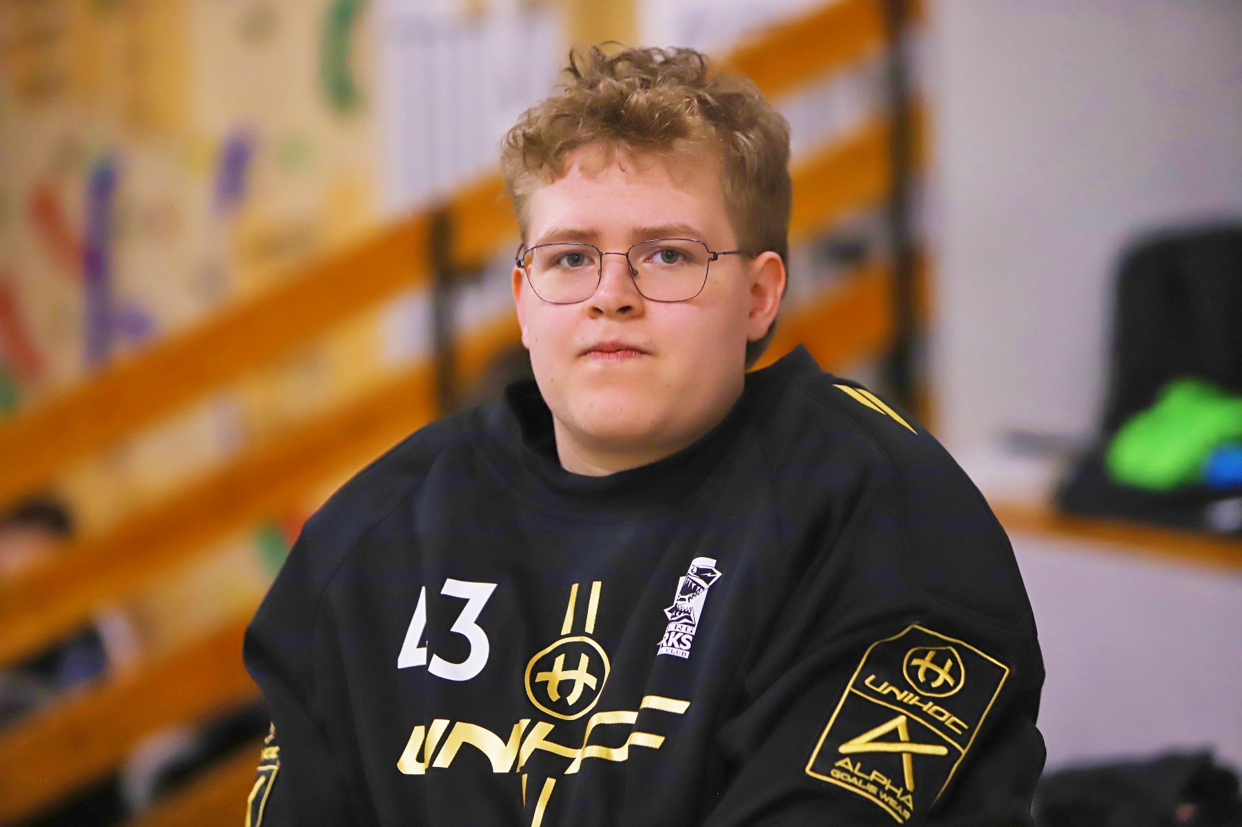 Sebastian, der vogter målet for Esbjerg Sharks succesrige U17-hold - her uden hjelm. Foto: Johnny Tauman.