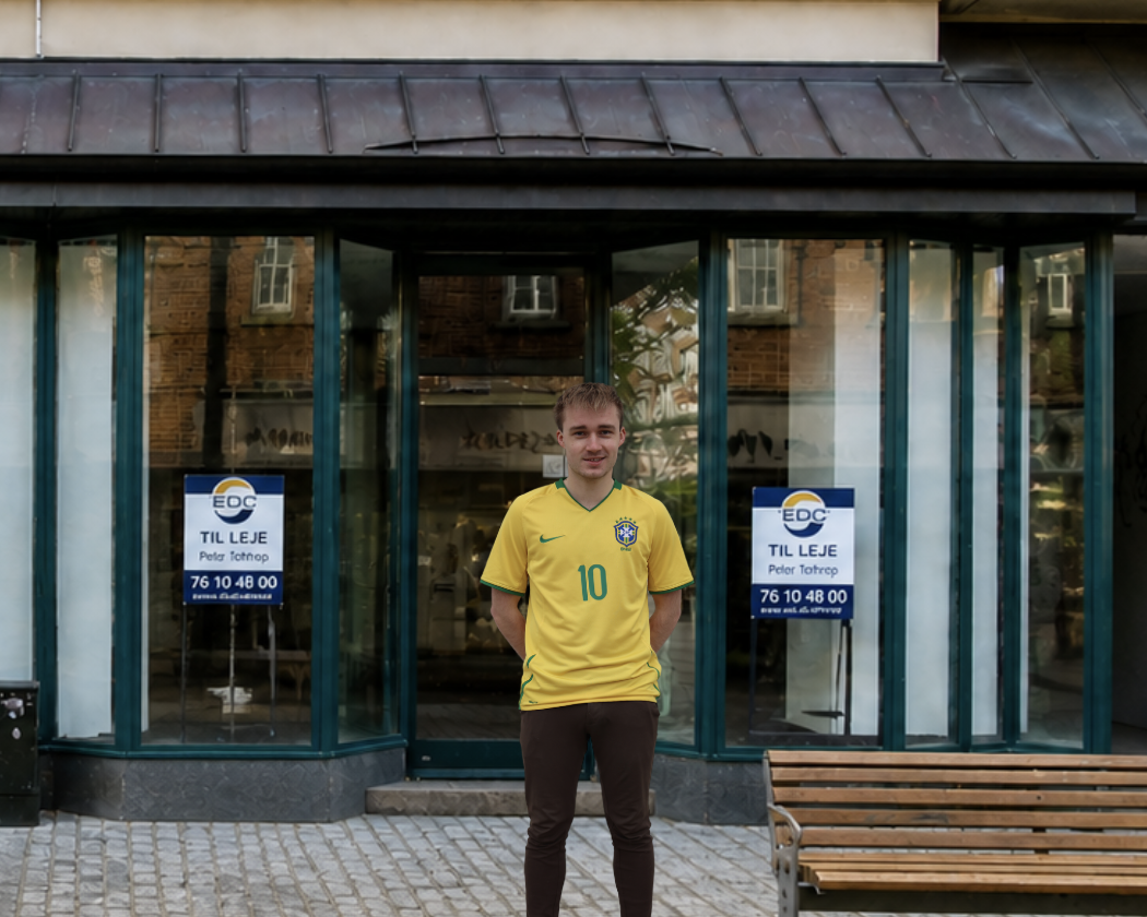 Joakim Mogensen foran lokalet i Kongensgade 86, hvor popupbutikken med sjældne fodboldtrøjer åbner i Esbjerg den 9. maj. PR-foto.