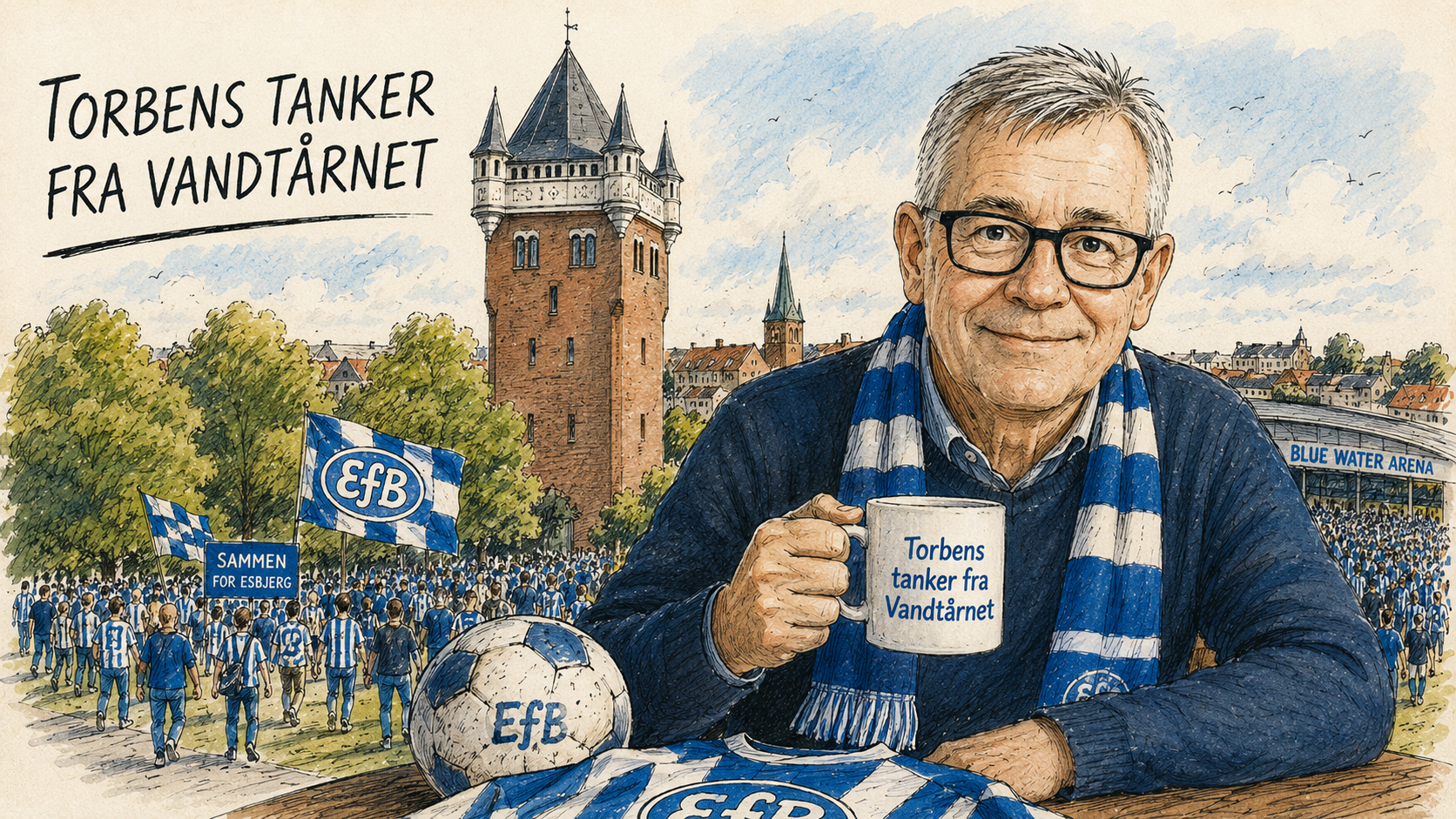 Torben Skovs klumme handler denne gang om EfB's store kamp på søndag. AI-illustration.