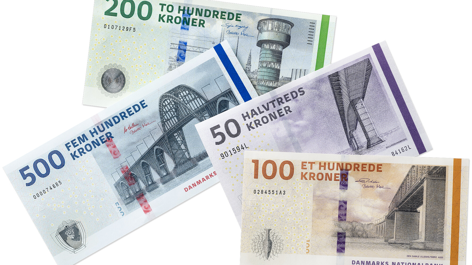 Danske pengesedler. Pressefoto: Nationalbanken.
