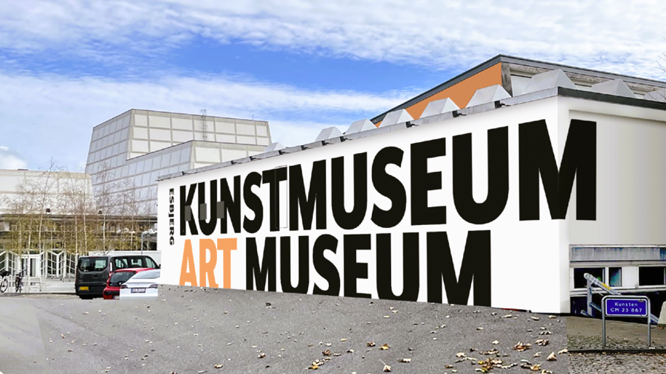Esbjerg Kunstmuseum er i gang med at forvandle facaden mod Havnegade til et gigantisk grafisk kunstværk. Foto: Visualisering.