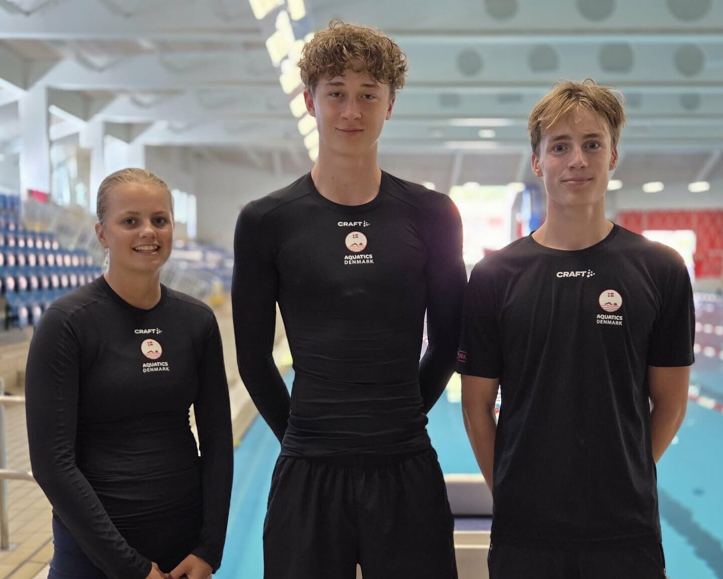 Bell Møller-Jacobsen, Jonas Staghøj Andersen og Rasmus Neuber skal i de kommende uger repræsentere Danmark ved internationale mesterskaber i henholdsvis Oslo og München. Foto: Esbjerg Svømmeklub.