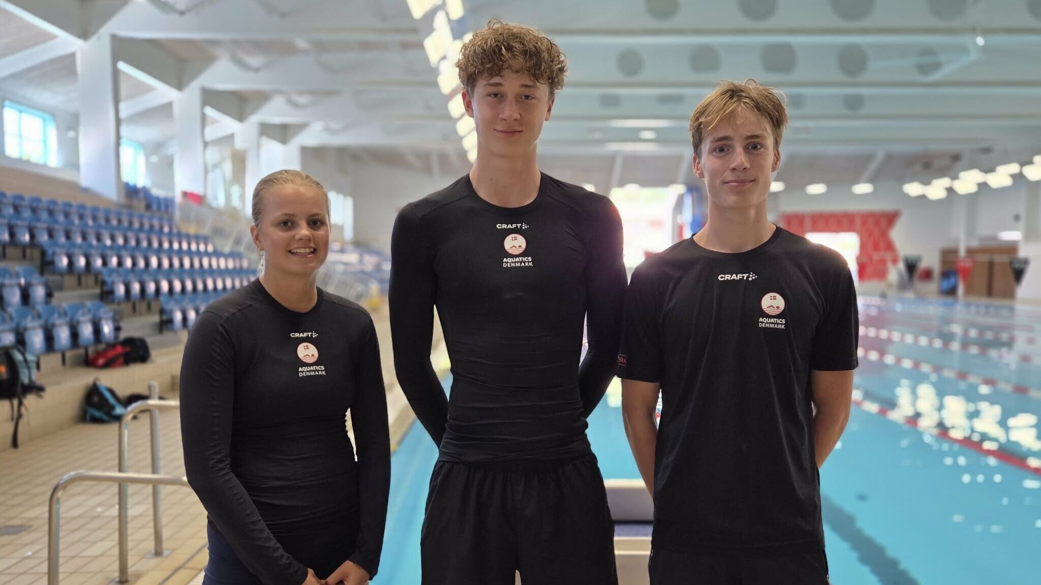 Bell Møller-Jacobsen, Jonas Staghøj Andersen og Rasmus Neuber skal i de kommende uger repræsentere Danmark ved internationale mesterskaber i henholdsvis Oslo og München. Foto: Esbjerg Svømmeklub.