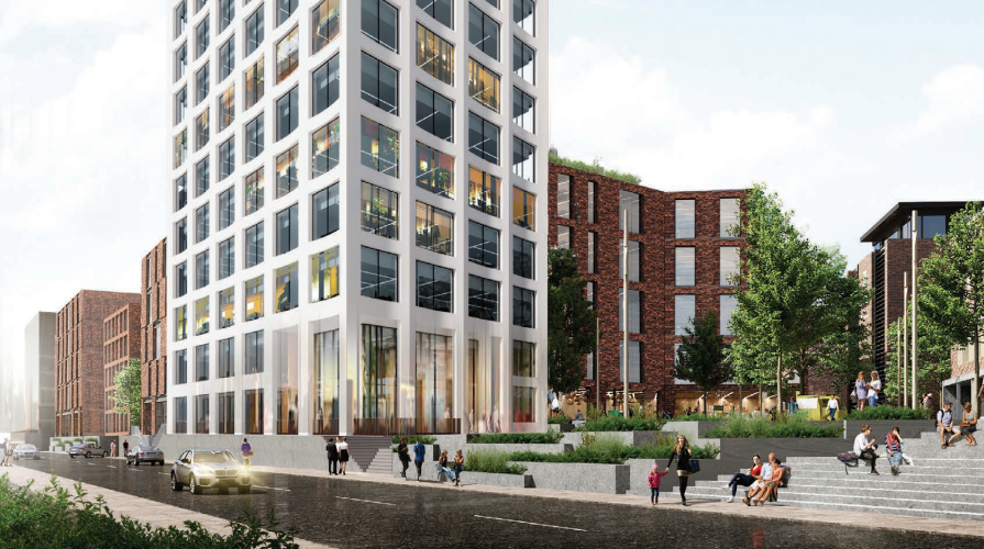 Den samlede byggemasse, der tillades, bliver på over 100.000 kvadratmeter. Illustration: CF Architects.