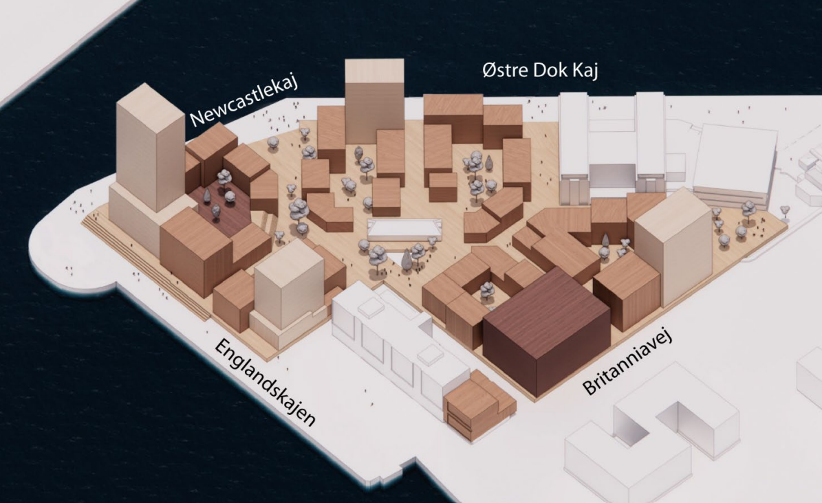 Projektet er det største byudviklingsprojekt i mange år og skal ifølge de politikere, der er for idéen, forbinde, by, havn og havet endnu bedre. Illustration.