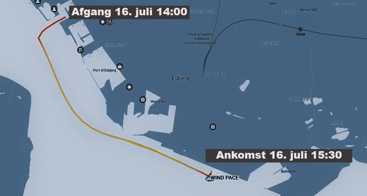 Wind PACE sejlede fra Tampenkaj til Østhavnen.